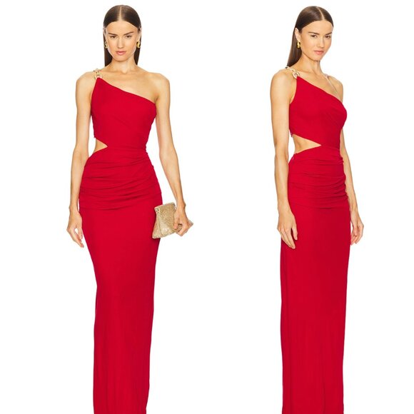 NEW Cult Gaia Cobi Gown in Merlot Red One Shoulder Maxi Dress Small S - Picture 1 of 3